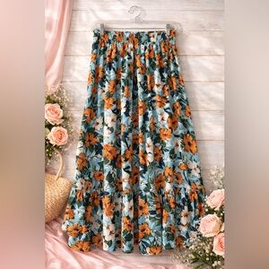 Floral Maxi Skirt in Orange and Green